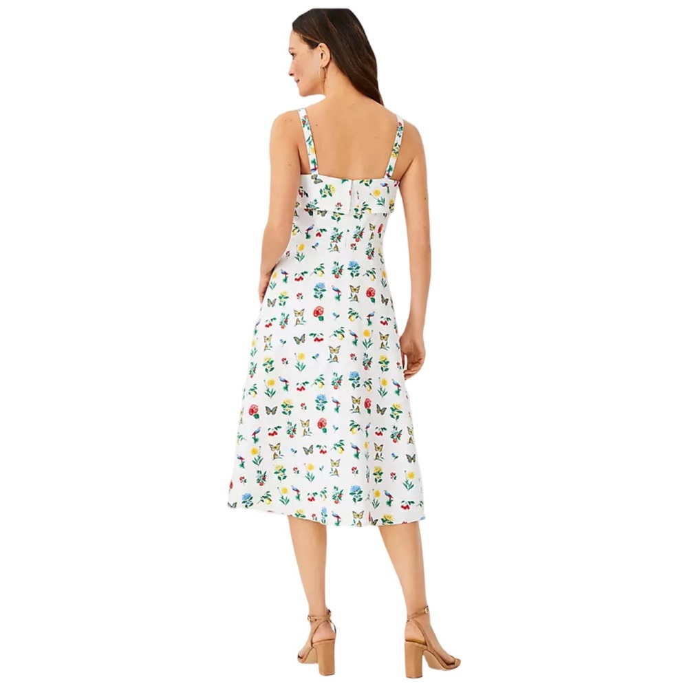 Ann Taylor Botanical Midi Flare Dress Parrots Butterflies Sun Dress Cottagecore - Picture 10 of 11
